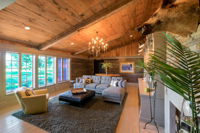 Custom home addition with beautiful wood ceiling